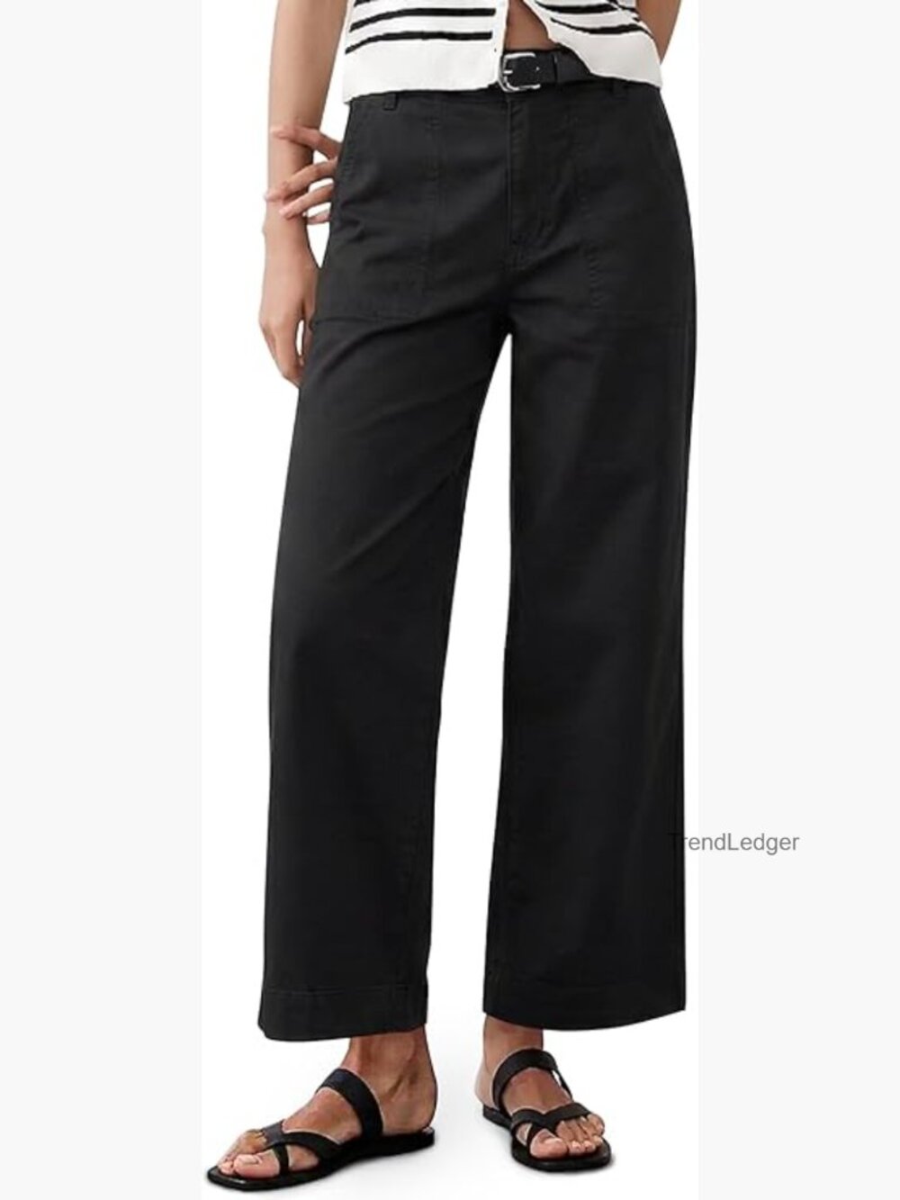 Wide Leg Cropped Pants High Waisted Elastic Waist Ankle Pants Casual